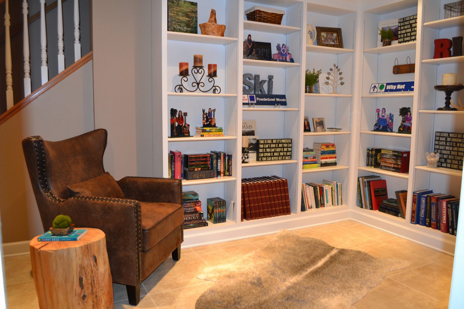 After - Accessorized Basement Library Nook